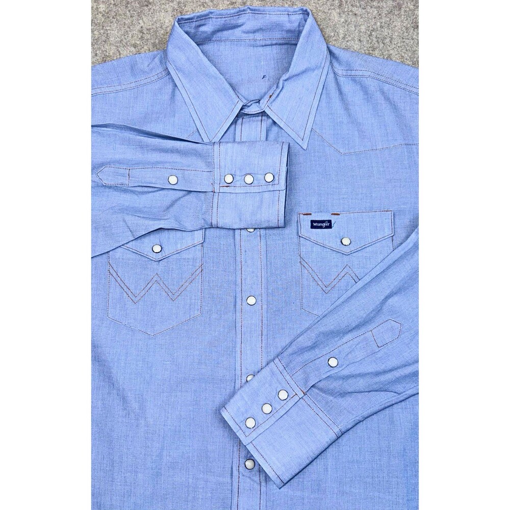 Vintage Wrangler Men’s Chambray Western Pearl Snap Shirt Long Sleeve XL No Tag